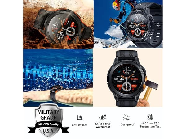 Smarture 1.43 HD Amoled Militær Robust Besvar/Opkald/Ring Aktivitetstracker Lang Batterilevetid Assistent