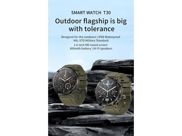 T30 Smartklokke Militær Bluetooth Anrop Svar/Ring for Android og iOS Grønn