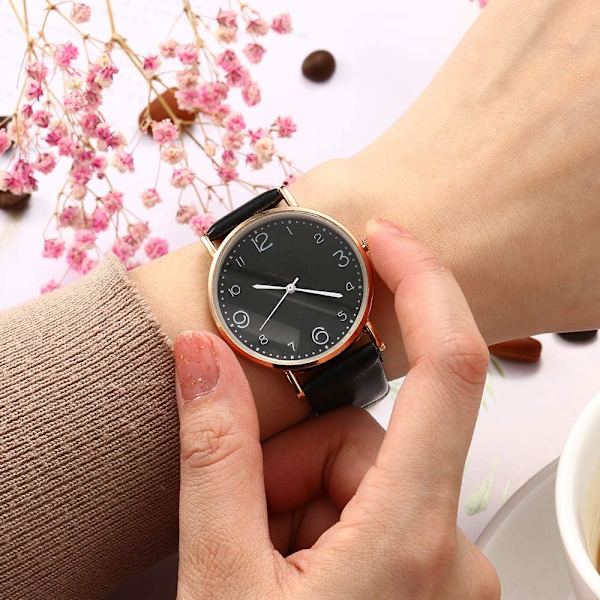 Mode Dam Läderarmband Analog Kvarts Armbandsur Gyllene Damklocka Enkel Numrerad Klänningsklocka