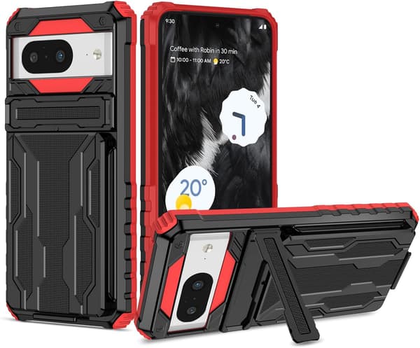 Puhelinkotelo - Google Pixel 8 - Iskunkestävä - Sisäänrakennettu jalusta - Punainen Red Google Pixel 8
