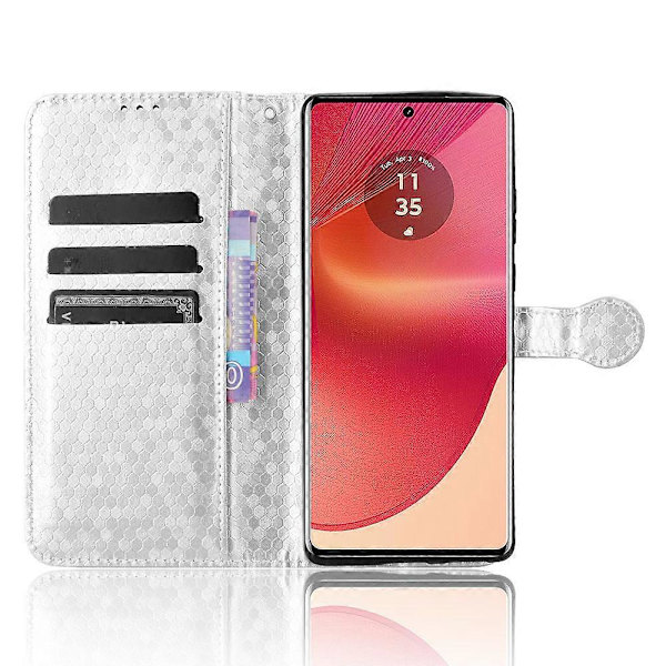 Stativfodral med prickmönster, kortfack och läderöverdrag för Motorola Edge 50 Fusion 5G