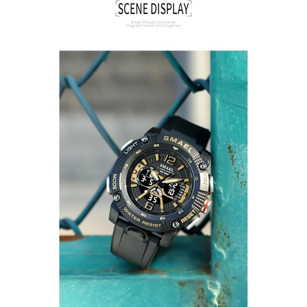 watchHerr Digital Sportklocka Utomhus Analog LED Elektroniska Klockor Stor Urtavla Självlysande Dubbel Display Vattentät Taktisk Militärklocka för Män