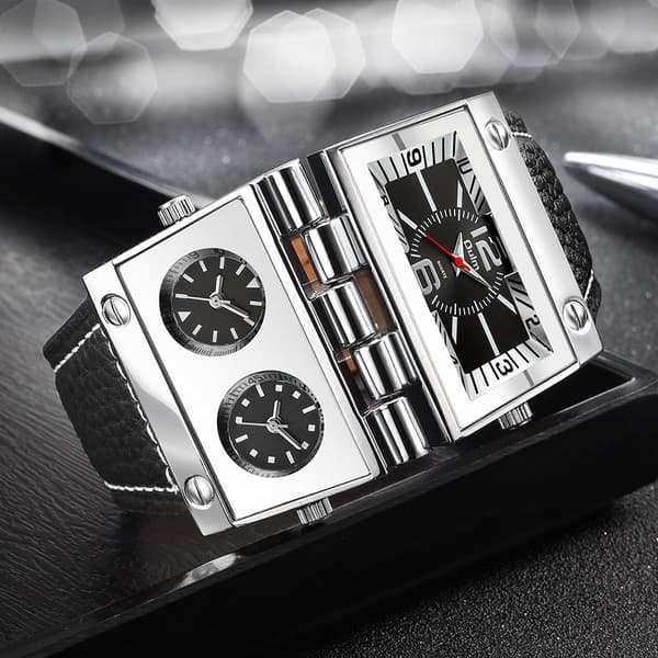 9525 Herrklocka Analog Svart Läderrem 3 Sub-urtavlor