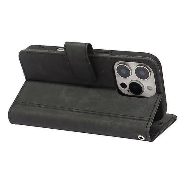 Til iPhone 16 Pro Max Linjemønster Læder Etui 9 Kort Slots Pung Cover
