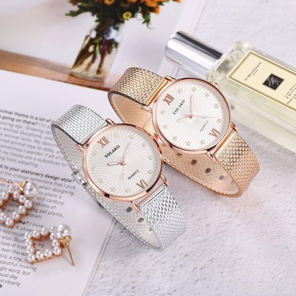 Mode Damklockor Rostfritt Stål Mesh Quartz Armbandsur Elegant Casual Klocka