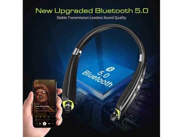 Hörlurar med infällbart nackband Bluetooth-ljud med brusreducering Svart