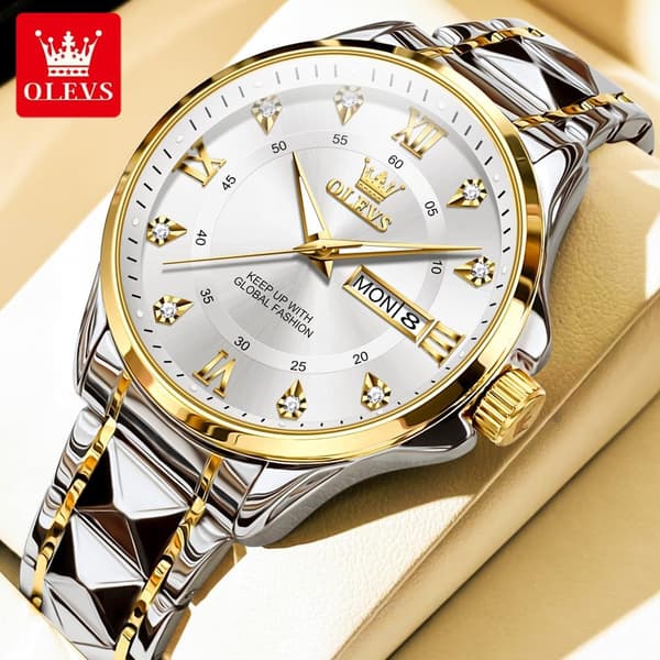 Herre Quartz Klokke Lysende Chronograph Vanntett (Gull)