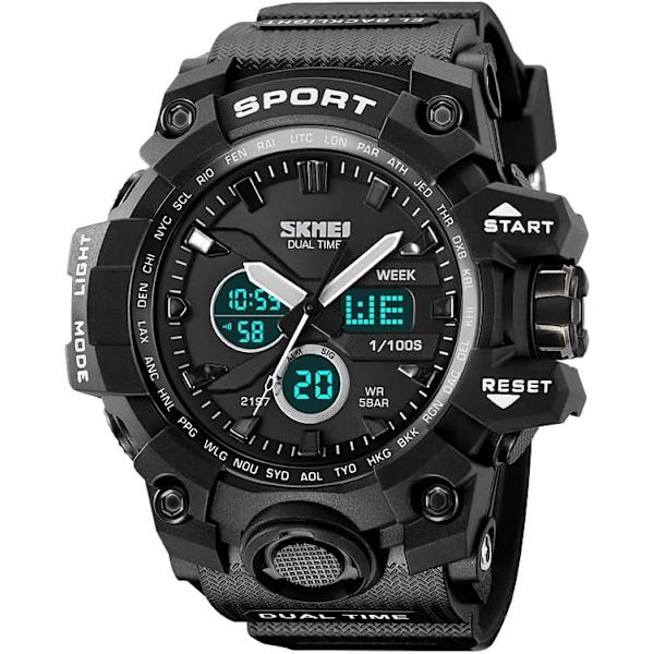 Digital Klocka Herr Sportklockor Stor Urtavla Vattentät Utomhus Stoppur Armbandsur för Män med LED Bakgrundsbelysning/Alarm/Datum