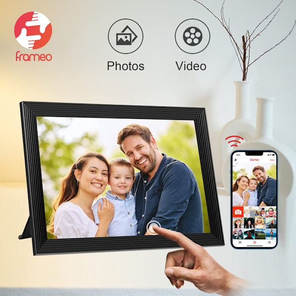 VEANXIN 10,1-tums digital fotoram, 1280x800 IPS LCD-pekskärm, inbyggt 32 GB minne - Svart