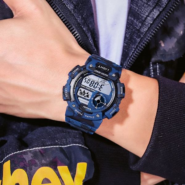 Herrklockor 50M Vattentäta Multifunktionella Dubbla Tider 12H/24H Nedräkning Chrono Alarm Stoppur Kalender Studentarmbandsur