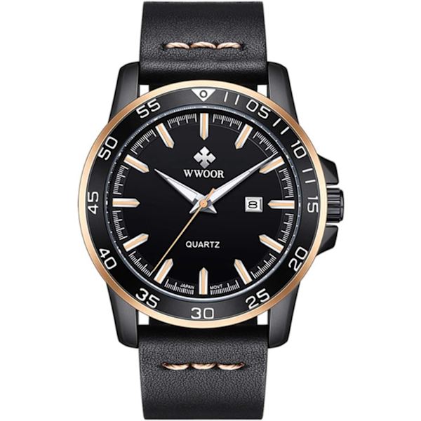 Ny Analog Herrklocka Lyx Svart Läderklocka Datum Quartzklocka Herr Sport Armbandsur