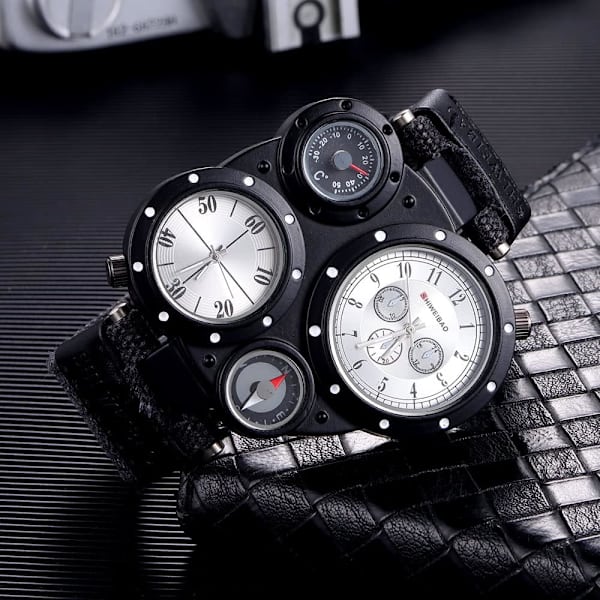 Unika Sport Herrklockor Nytt Märke 2 Tidszoner Kvarts Klocka Canvas Armbandsur