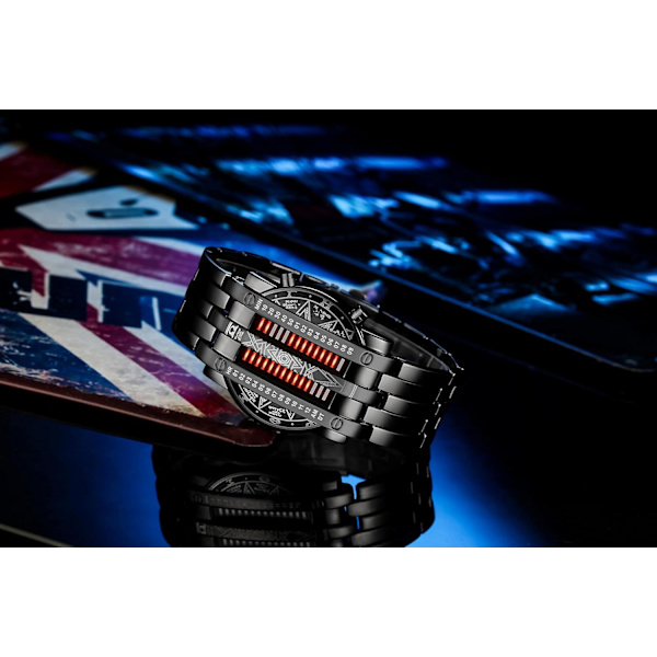 Binär Matrix Blå LED Digital Klocka Herr Klassisk Kreativ Mode Svartpläterade Armbandsur