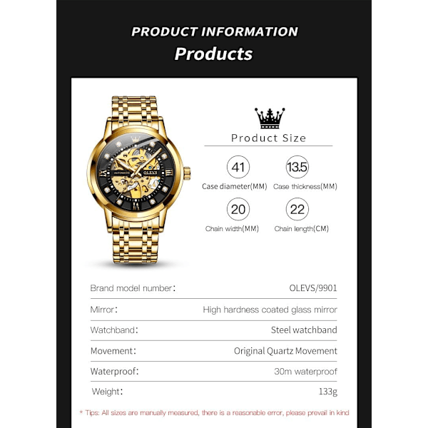 Automatisk herrklocka Skelett Diamant Lyx Mekanisk Självuppdragande Armbandsur Vattentät Luminous