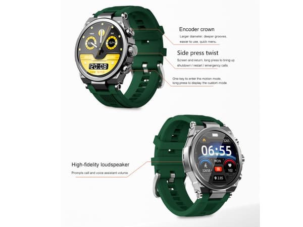 Smartklokke med Bluetooth-samtaler, flere urskiver, multisportsmoduser og blått UI-design