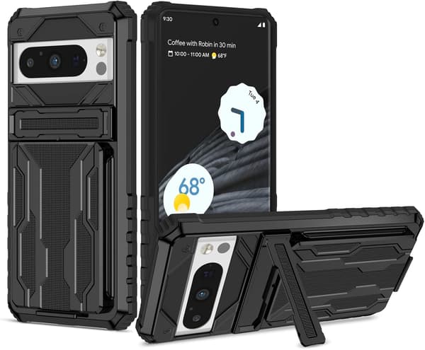 Mobilskal - Google Pixel 8 Pro - Stöttåligt - Dold Ställfunktion - Korthållare Black Google Pixel 8 Pro