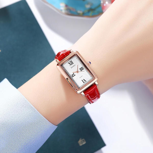 Dam Quartz Klocka Dam Elegant Fyrkantig Vardagsklänning Klocka med Läderrem Analog Quartz Damarmbandsur