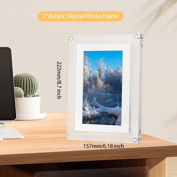 VEANXIN 7-tums Akryl Digital Fotoram med Automatisk Rotation, Inbyggt 4GB och 1500mAh Batteri