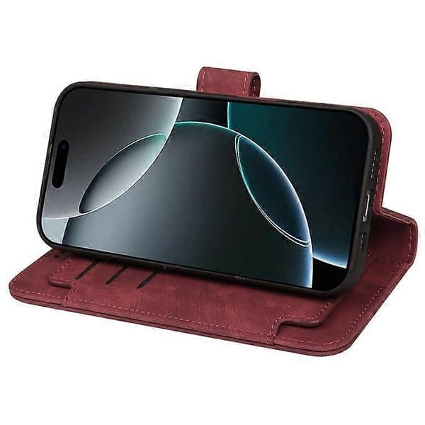 För iPhone 16 Pro Max Linjemönster Läderfodral 9 Kortplatser Plånboksfodral