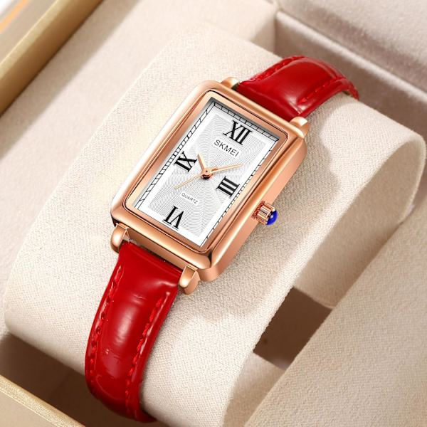 Dam Quartz Klocka Dam Elegant Fyrkantig Vardagsklänning Klocka med Läderrem Analog Quartz Damarmbandsur