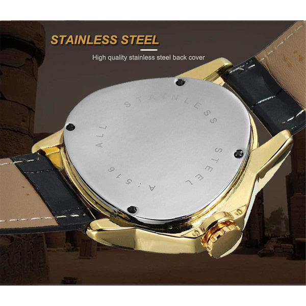 Triangel Gyllene Skelettklocka Mekanisk Automatisk Armbandsur Sport Silver Rostfritt Stål Herrklockor