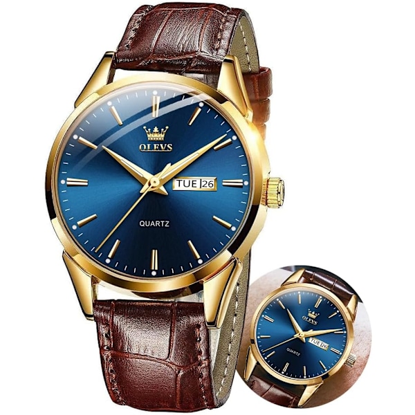 Herrklocka läder analog kvarts herrklocka klänning veckodatum business klassisk lysande läderrem 3ATM vattentät armbandsur älskare