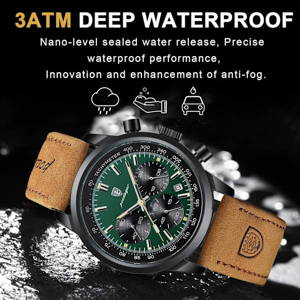 Kronografklockor för män Analog Quartz Lysande Herrklockor Business Sport Casual Herrarmbandsur Datum 30M Vattentät Elegant Gåva för Män