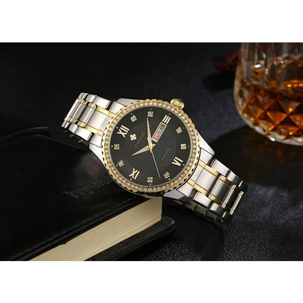 Par Klocka Diamant Kvarts Herrklocka Lysande Damklocka Datum Affärs Par Klocka Vattentät Lyx Armbandsur Analog Display