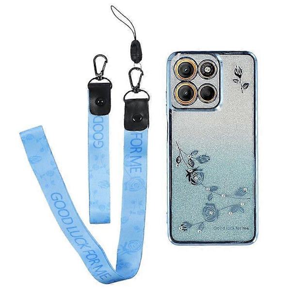 För Motorola Moto G15 4G/ G15 Power 4G Gradient TPU Blomstermönster Telefonfodral med Snoddar