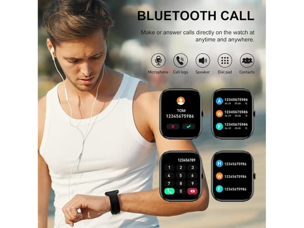 P66D Smartklokke med Samtalefunksjon 1.85 Vanntett IP68 for Android iOS Svart