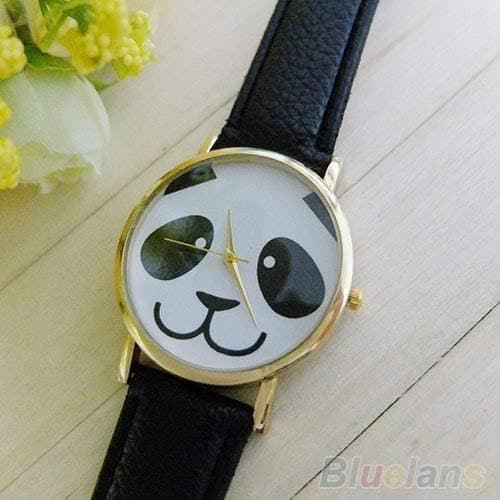 Modeklocka Läderarmband Panda Klockor Damklockor Kvarts Klocka