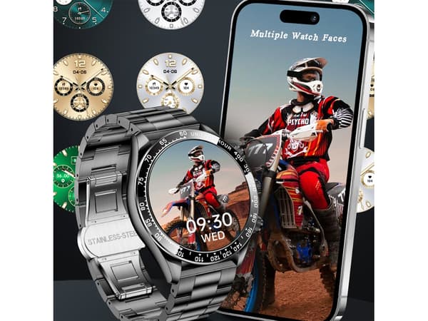 Smartwatch med Bluetooth-samtal, roterande knapp, pulsmätning och blodtrycksmätning, silver
