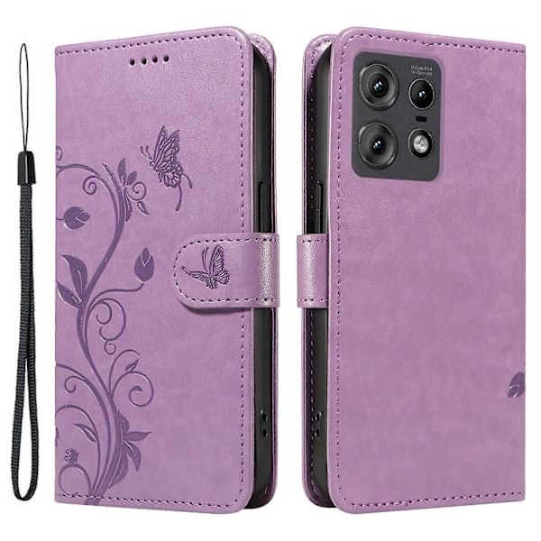 För Motorola Edge 50 Pro 5G Fodral PU Läder Fjäril Blommönster Telefonskal