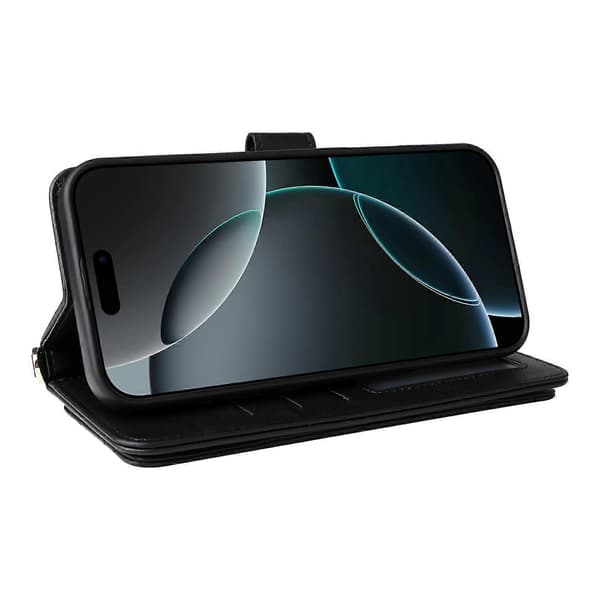 Plånboksfodral för iPhone 16 Pro med axelrem, läderfodral