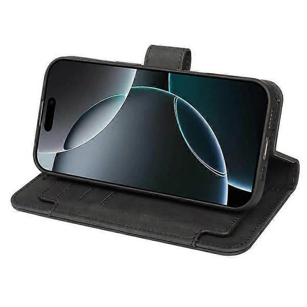 För iPhone 16 Pro Max Linjemönster Läderfodral 9 Kortplatser Plånboksfodral