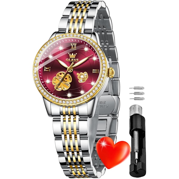 Automatiska damklockor Guld diamant lyxig klänning klassisk självuppdragande tvåfärgad rostfritt stål armbandsur present dam