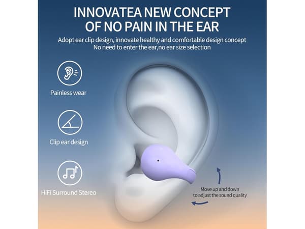 Lila Bluetooth Öppna Öron Clip Hörlurar