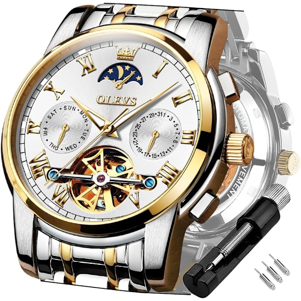 Herrklocka automatisk mekanisk Tourbillon självuppdragande lyx rostfritt stål vattentät lysande datum armbandsur