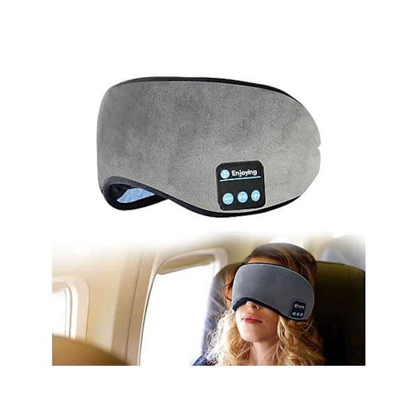 Sovmask för sidosovare med Bluetooth-hörlurar, trådlös, mörkläggande, bomull, grå