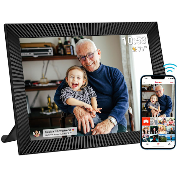 VEANXIN 10,1-tums digital fotoram, 1280x800 IPS LCD-pekskärm, inbyggt 32 GB minne - Svart