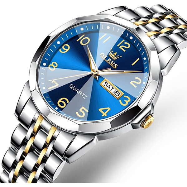 Herrklocka Business Dress Diamant Analog Quartz Datum Lyx Klassisk Rostfritt Stål Vattentät Ljusande Tvåfärgad Armbandsur