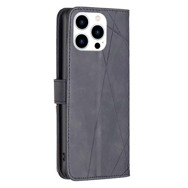 Läderplånboksfodral med geometriskt mönster för iPhone 16 Pro Max