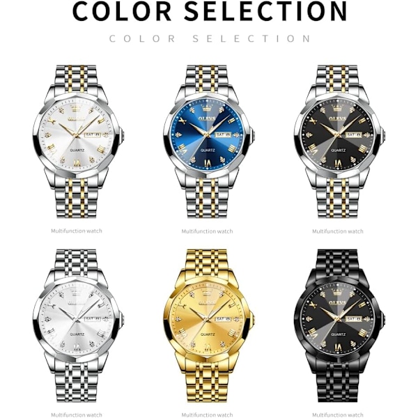 Herrklockor Kvarts Mode Business Vattentät Klocka Analog Rostfritt Datum Vecka Diamant…