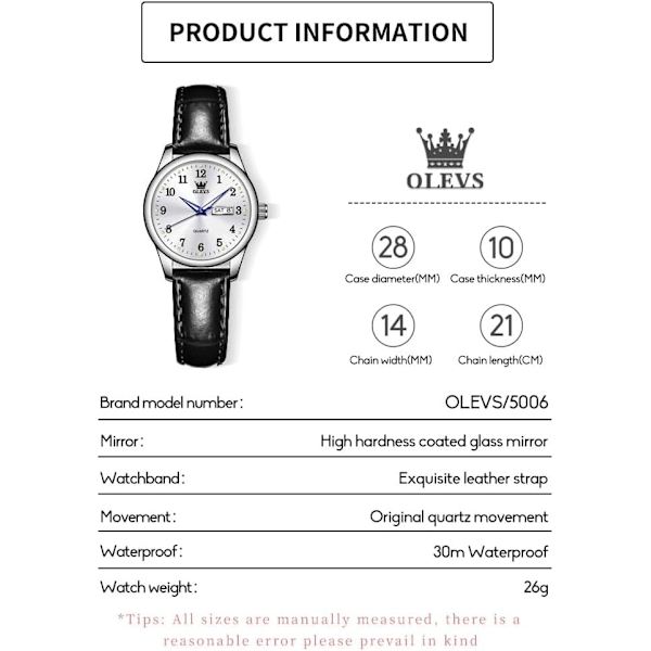 Damklockor i läder Analog kvarts enkel liten vardaglig armbandsur med vattentäta självlysande damklockor