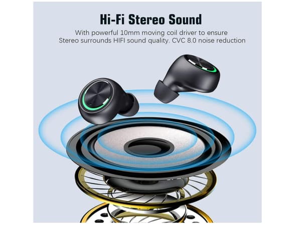 Hörlurar utan knappar, Touch Time Playback, Bluetooth, Vattentäta, Svarta