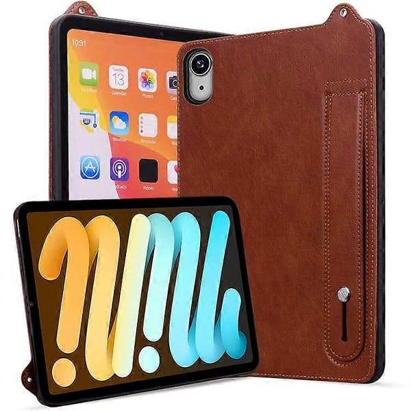 Lærveske for iPad mini (2024) (A2996 A2995) / mini (2021) (A2568) med håndstropp og stativ
