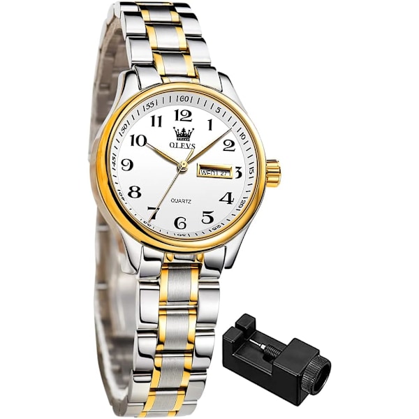 Damklockor Affärsklädsel Dam Liten Armbandsur Guld Silverton Rostfritt Stål Armband Analog Kvarts Dag Datum Vattentäta Damklockor