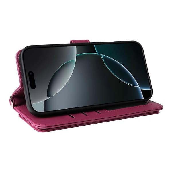 Plånboksfodral för iPhone 16 Pro med axelrem, läderfodral