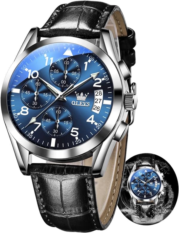Herre Chronograph Quartz Lysende Pind Rustfrit Stål Vandtæt Ur (Blå)