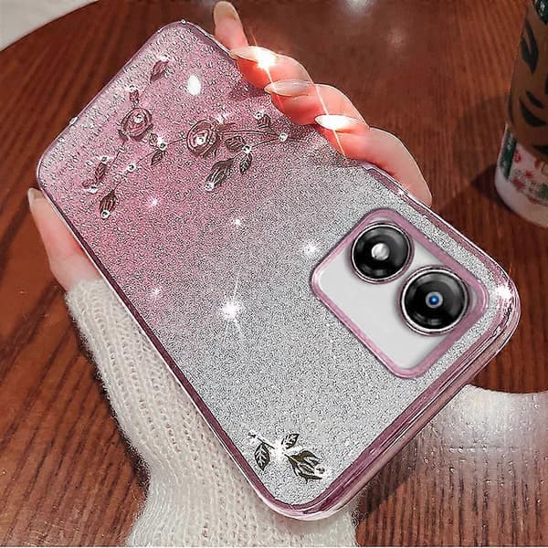 For Motorola Moto E13 4G Gradient Glitter Blomsterdekor Telefondeksel
